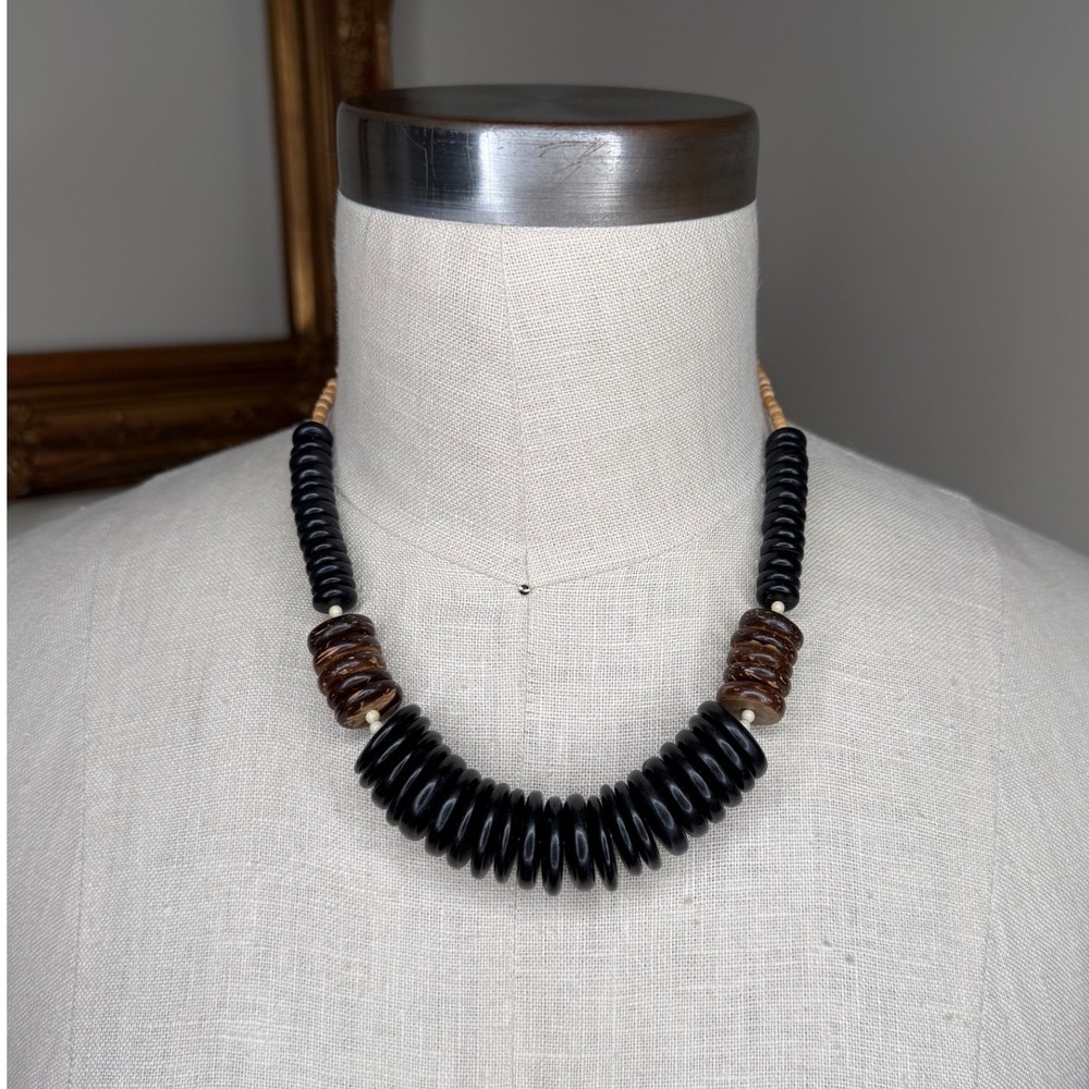 Unbranded Chunky Wood Round Coconut‎ Bead Necklace Black Brown Statement Women's